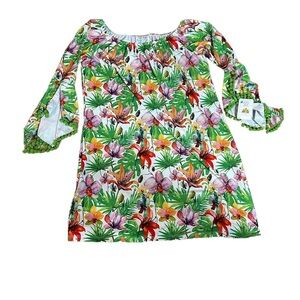 Patti Biggs Mila dress NWT beautiful tropical print with Pom Pom detail